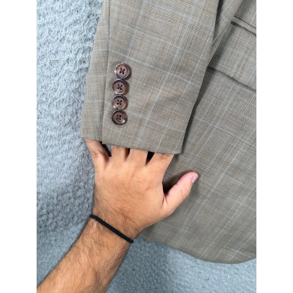 Lauren Ralph Lauren Blazer Mens 42L Tan Glen Plaid Wool 2 Button Sport Coat